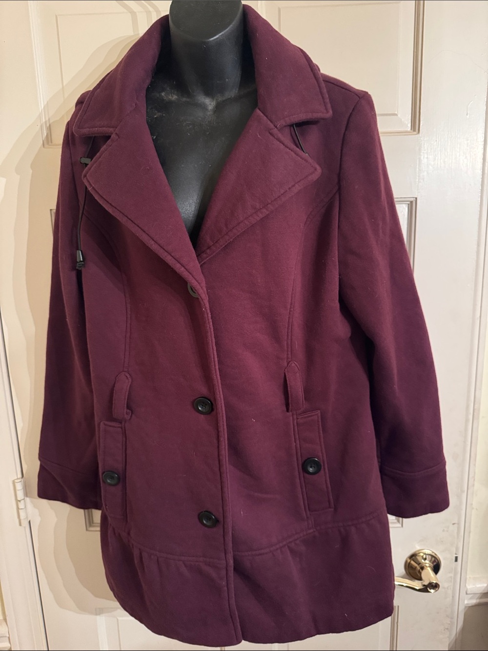 Liz Claiborne Plum Wool-Blend Pea Coat